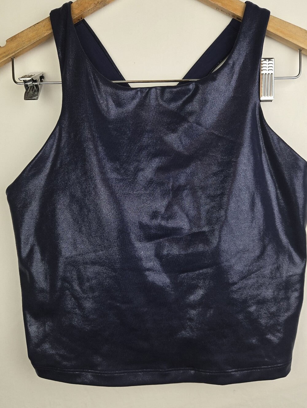 Athleta X Simone Biles Navy Shiny Crop Top Sz Large